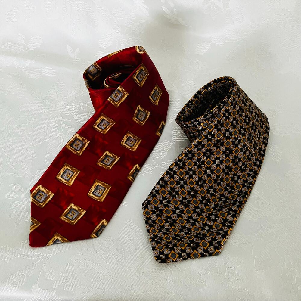 Robert Talbott Nordstrom Silk Tie Lot 2 Red Gold Geometric Mens Neckties